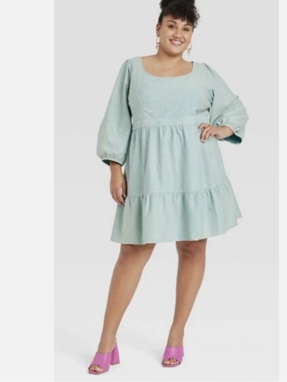 Ava & Viv NEW Plus Size 1x: Sage Green Acid Wash Tie-Back A-Line Dress